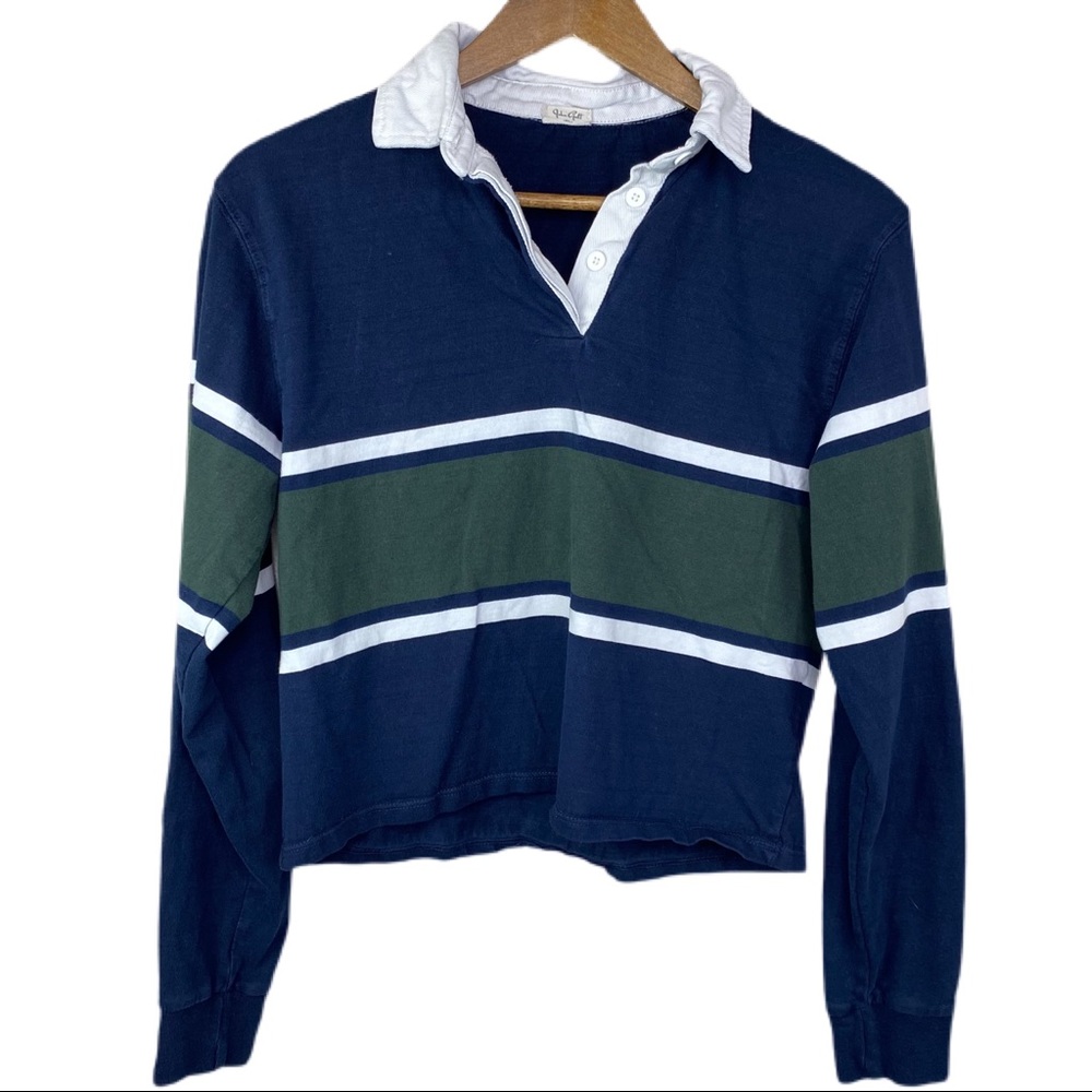 John Galt Cropped Collared Striped Collegio Rugby Shirt
